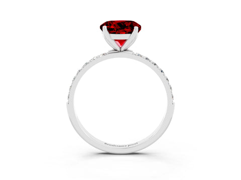 White gold Round Cut Ruby Solitaire Engagement Ring with Pavé Band and Prong Setting_3