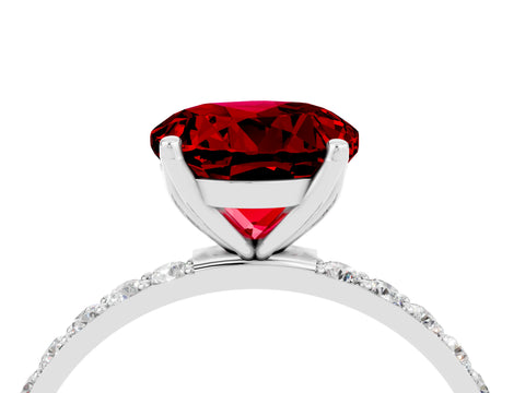 White gold Round Cut Ruby Solitaire Engagement Ring with Pavé Band and Prong Setting_4