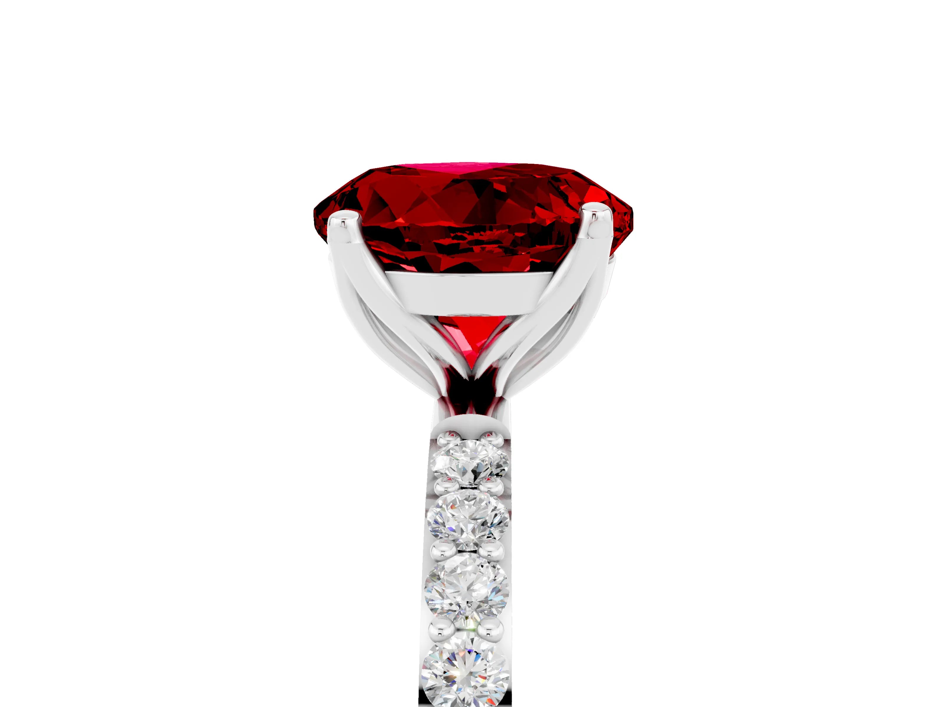 White gold Round Cut Ruby Solitaire Engagement Ring with Pavé Band and Prong Setting_5