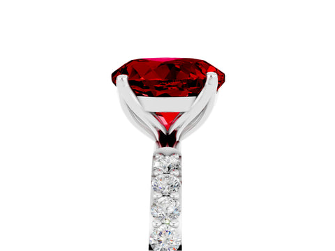 White gold Round Cut Ruby Solitaire Engagement Ring with Pavé Band and Prong Setting_5
