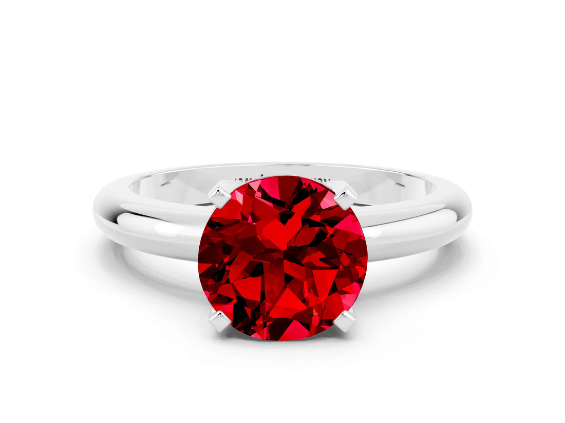 White gold Round Cut Ruby Solitaire Engagement Ring with Round Band and Four-Prong Setting