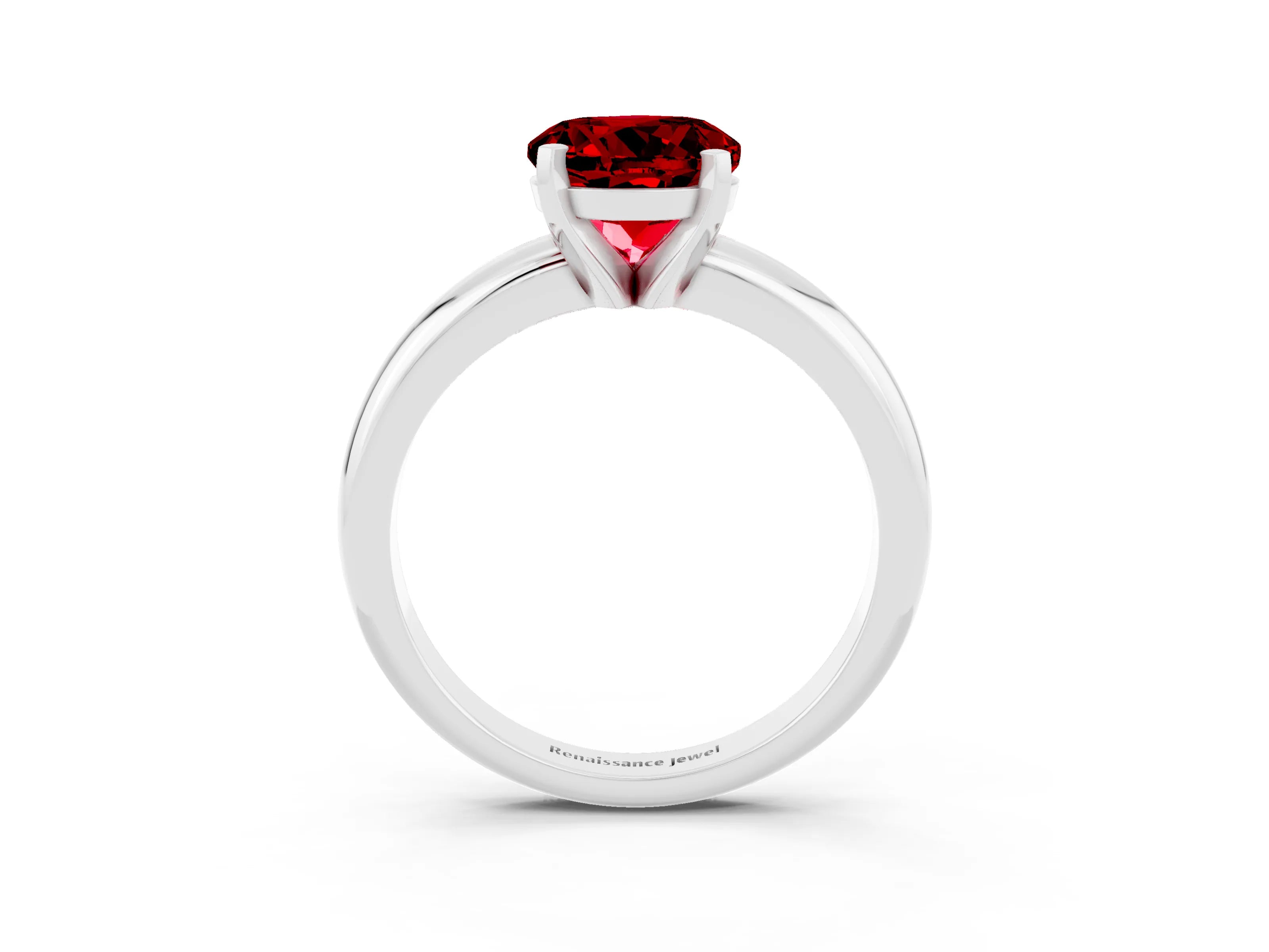 White gold Round Cut Ruby Solitaire Engagement Ring with Round Band and Four-Prong Setting_3