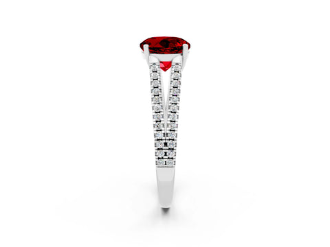 White gold Round Cut Ruby Solitaire Engagement Ring with Split Shank Pavé Band_2