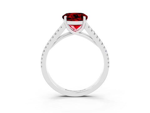 White gold Round Cut Ruby Solitaire Engagement Ring with Split Shank Pavé Band_3