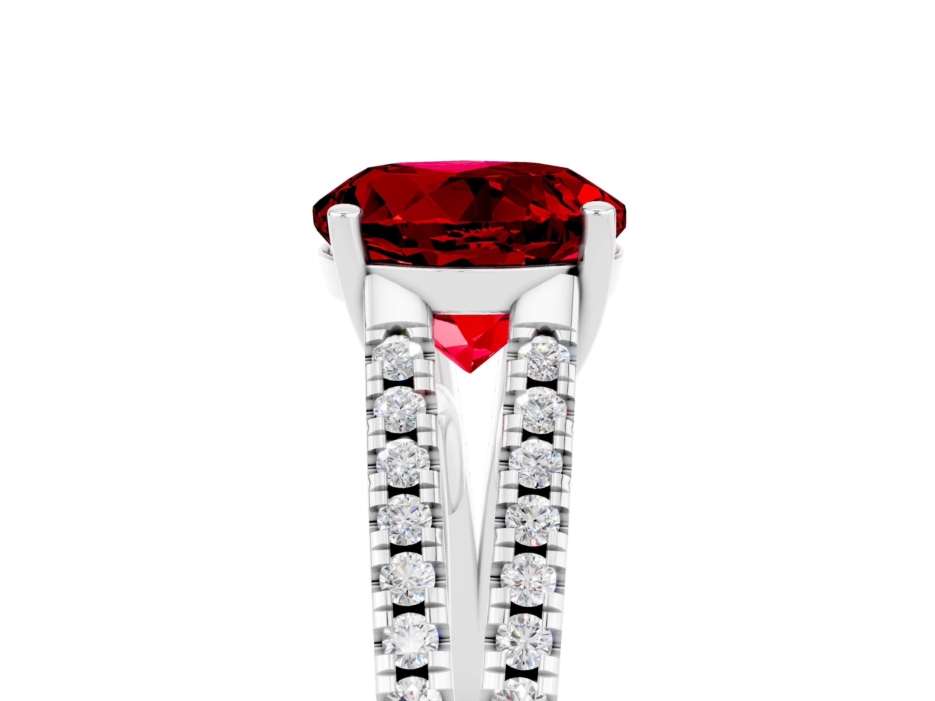 White gold Round Cut Ruby Solitaire Engagement Ring with Split Shank Pavé Band_5