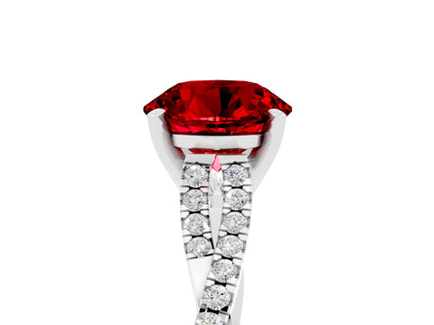 White gold Round Cut Ruby Solitaire Engagement Ring with Twisted Pavé Band and Four-Prong Setting_17