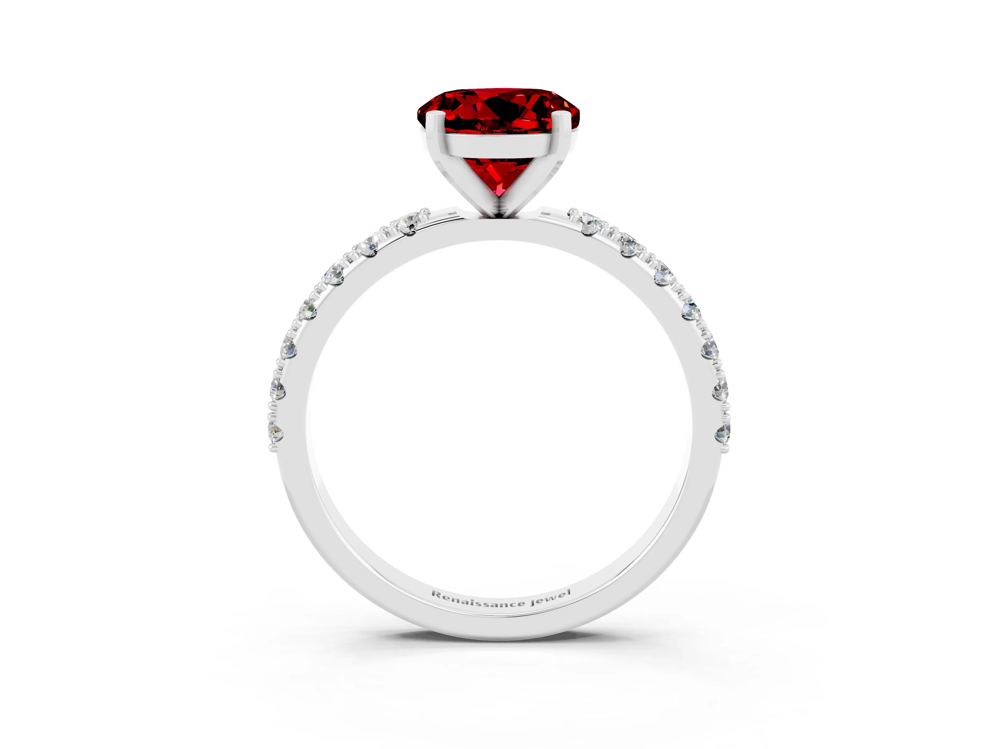 White gold Round Cut Ruby Solitaire Pavé Band with Four-Prong Setting_3