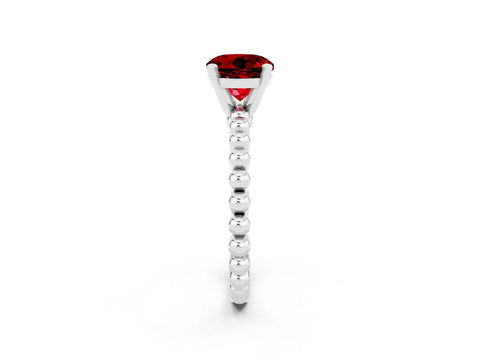 White gold Round Cut Ruby Solitaire Ring with Beaded Band and Prong Setting_14