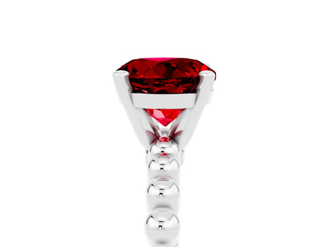 White gold Round Cut Ruby Solitaire Ring with Beaded Band and Prong Setting_17