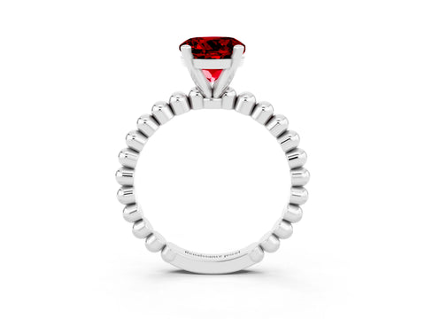 White gold Round Cut Ruby Solitaire Ring with Beaded Band and Prong Setting_3