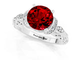 White gold Round Cut Ruby Solitaire Ring with Filigree Band and Four-Prong Setting_25