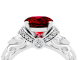 White gold Round Cut Ruby Solitaire Ring with Filigree Band and Four-Prong Setting_28