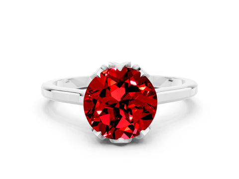 White gold Round Cut Ruby Solitaire Ring with Flower Prong Setting and Classic Band_12