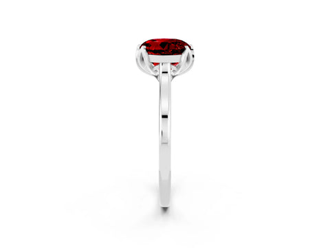 White gold Round Cut Ruby Solitaire Ring with Flower Prong Setting and Classic Band_14