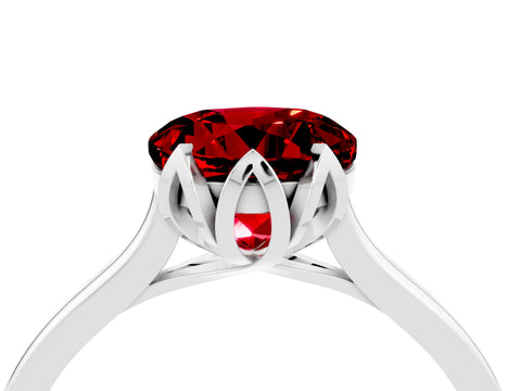 White gold Round Cut Ruby Solitaire Ring with Flower Prong Setting and Classic Band_16