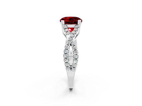 White gold Round Cut Ruby Solitaire Ring with Four-Prong Setting and Twisted Pavé Band_2