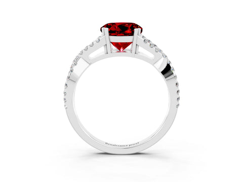 White gold Round Cut Ruby Solitaire Ring with Four-Prong Setting and Twisted Pavé Band_3