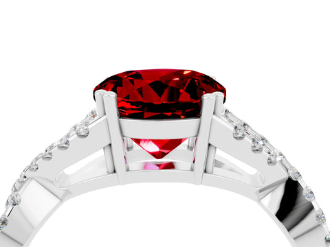 White gold Round Cut Ruby Solitaire Ring with Four-Prong Setting and Twisted Pavé Band_4