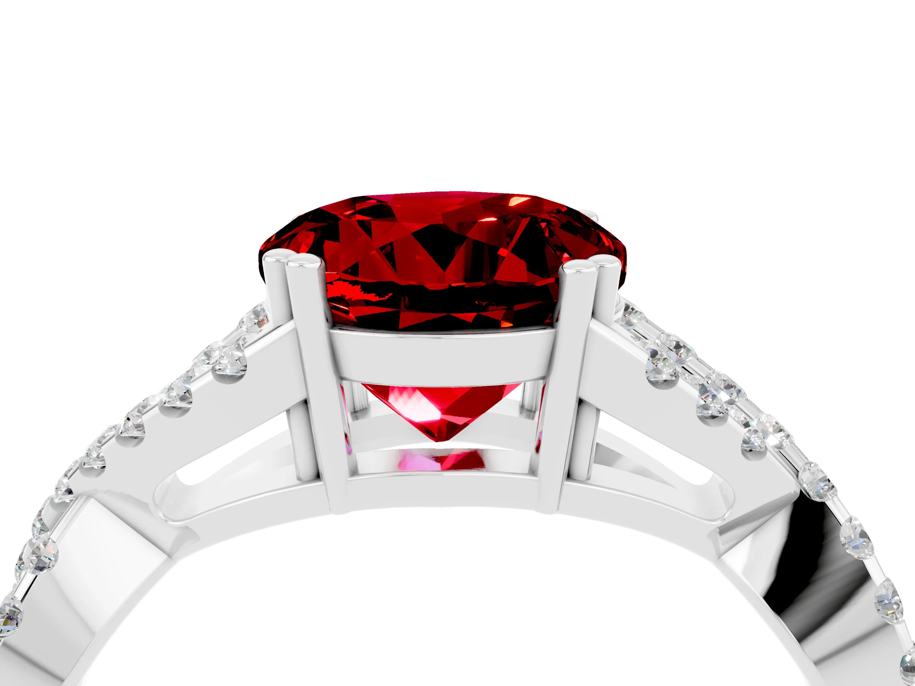 White gold Round Cut Ruby Solitaire Ring with Four-Prong Setting and Twisted Pavé Band_4