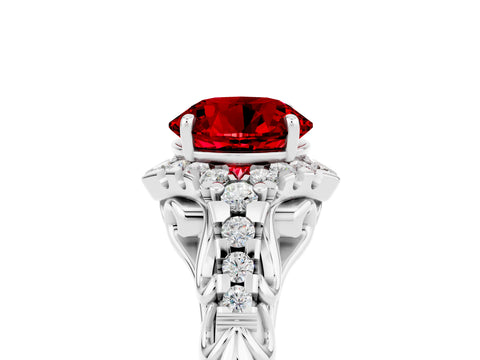White gold Round Cut Ruby Solitaire Ring with Hidden Halo and Pavé Band_17