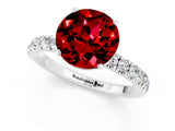 White gold Round Cut Ruby Solitaire Ring with Pavé Accents and Four-Prong Setting_1