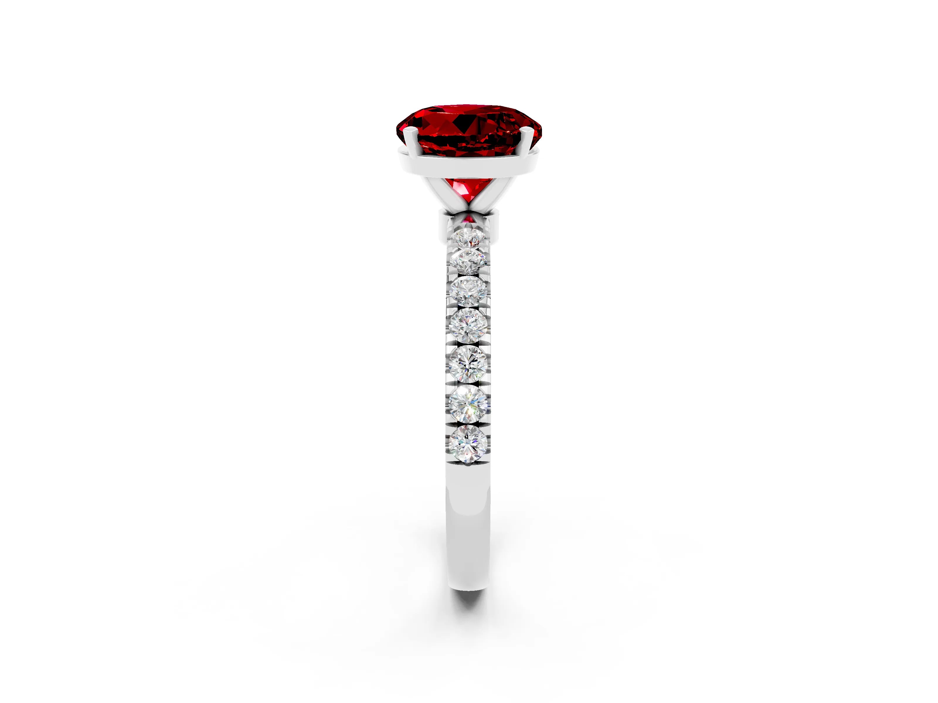 White gold Round Cut Ruby Solitaire Ring with Pavé Accents and Four-Prong Setting_2