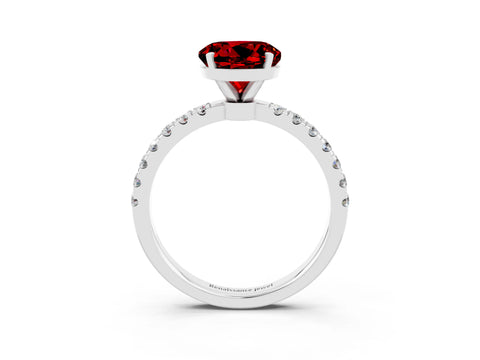 White gold Round Cut Ruby Solitaire Ring with Pavé Accents and Four-Prong Setting_3