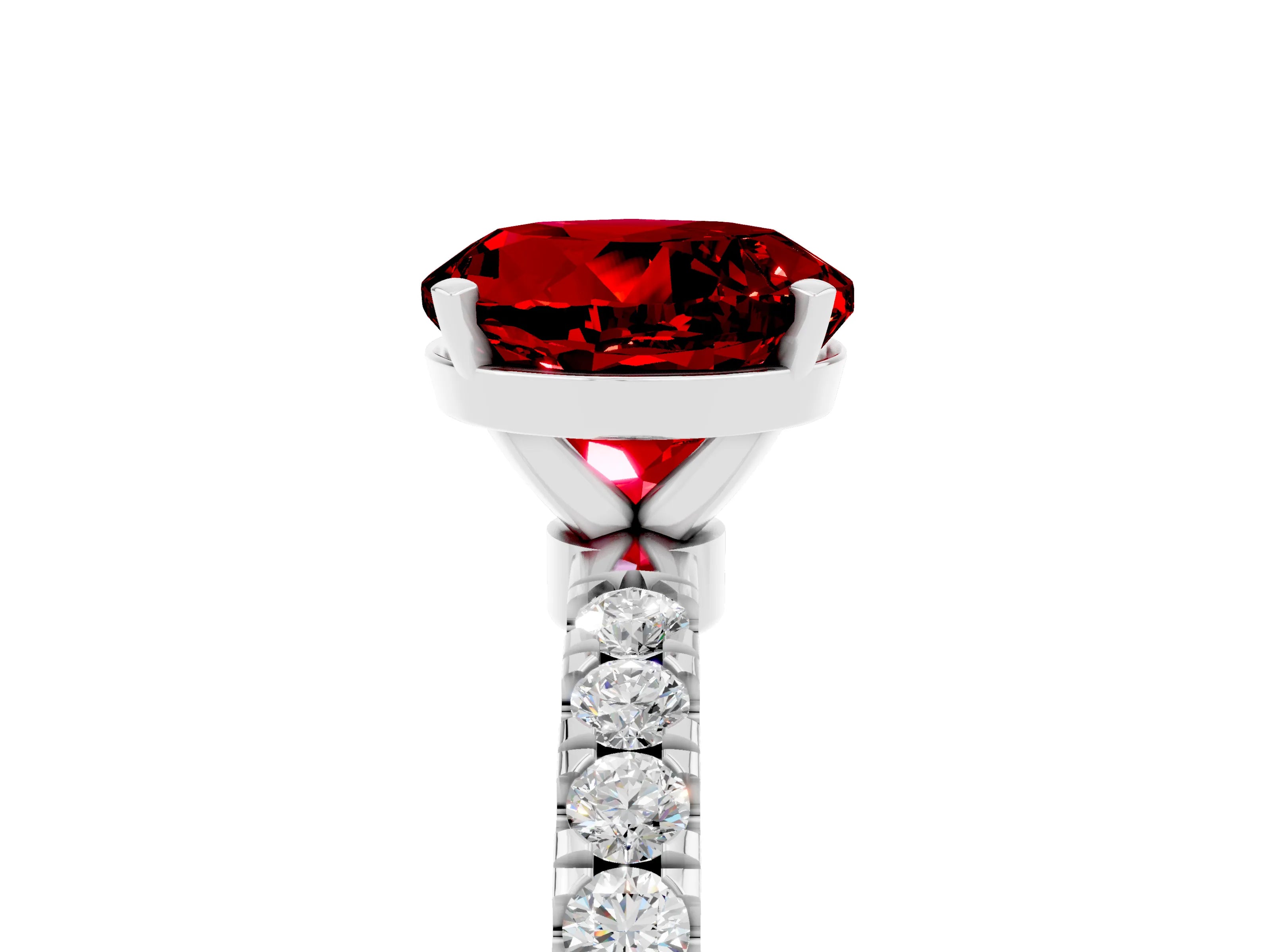 White gold Round Cut Ruby Solitaire Ring with Pavé Accents and Four-Prong Setting_5