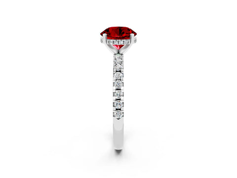 White gold Round Cut Ruby Solitaire Ring with Pavé Band and Four-Prong Setting_26