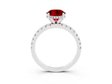 White gold Round Cut Ruby Solitaire Ring with Pavé Band and Four-Prong Setting_27