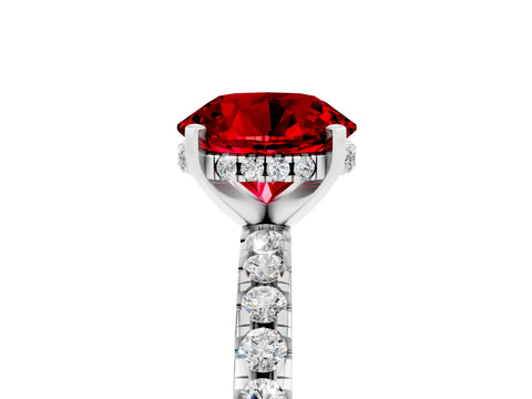 White gold Round Cut Ruby Solitaire Ring with Pavé Band and Four-Prong Setting_29