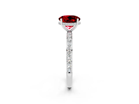 White gold Round Cut Ruby Solitaire Ring with Pavé Band and Hidden Halo_2