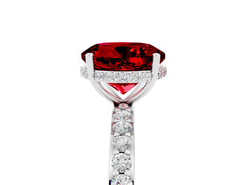 White gold Round Cut Ruby Solitaire Ring with Pavé Band and Hidden Halo_5