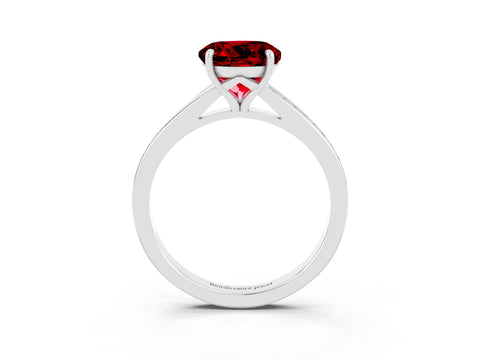 White gold Round Cut Ruby Solitaire Ring with Pavé Band and Prong Setting_3