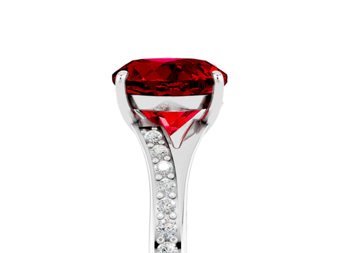 White gold Round Cut Ruby Solitaire Ring with Pavé Band and Prong Setting_5