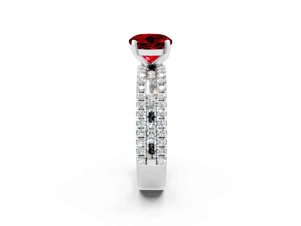 Silver Round Cut Ruby Solitaire Ring with Pavé and Channel Set Band