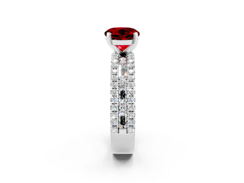 White gold Round Cut Ruby Solitaire Ring with Pavé and Channel Set Band_2