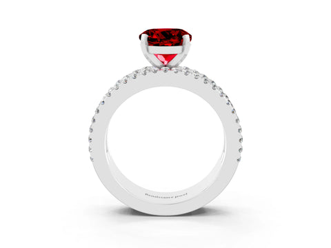 White gold Round Cut Ruby Solitaire Ring with Pavé and Channel Set Band_3