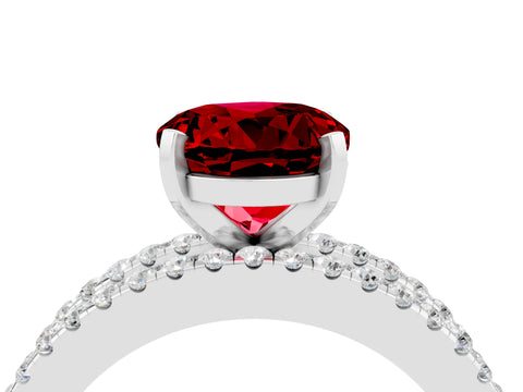 White gold Round Cut Ruby Solitaire Ring with Pavé and Channel Set Band_4