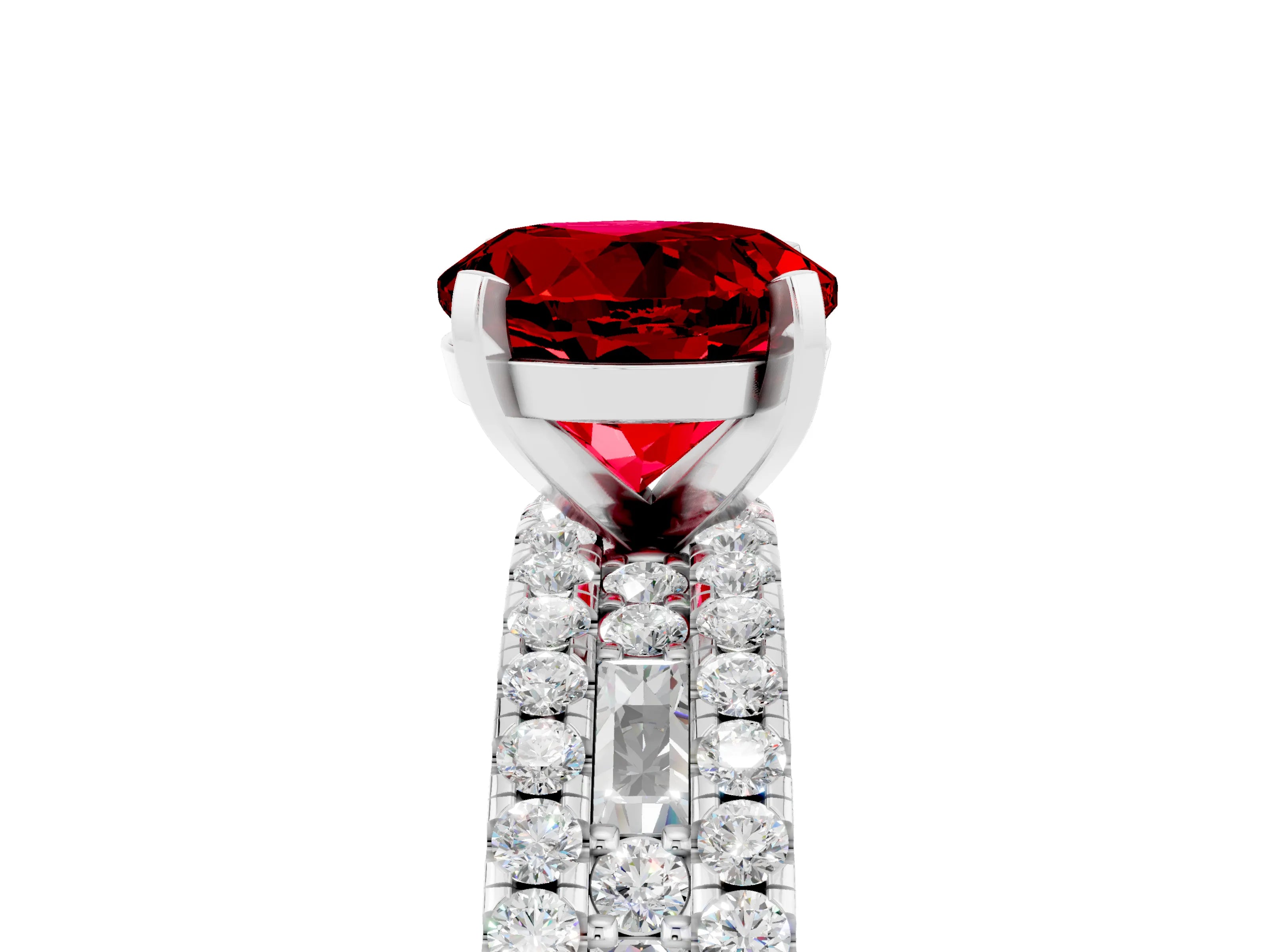 White gold Round Cut Ruby Solitaire Ring with Pavé and Channel Set Band_5