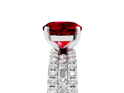 White gold Round Cut Ruby Solitaire Ring with Pavé and Channel Set Band_5
