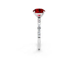 White gold Round Cut Ruby Solitaire Ring with Pave Band and Four Prong Setting_26