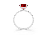 White gold Round Cut Ruby Solitaire Ring with Pave Band and Four Prong Setting_27