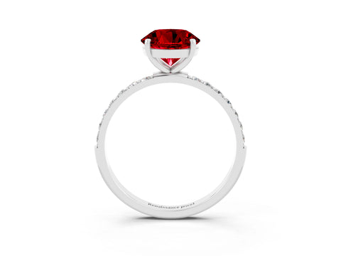 White gold Round Cut Ruby Solitaire Ring with Pave Band and Four Prong Setting_27
