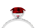 White gold Round Cut Ruby Solitaire Ring with Pave Band and Four Prong Setting_28