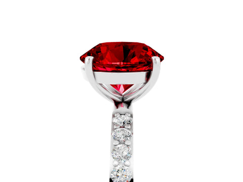 White gold Round Cut Ruby Solitaire Ring with Pave Band and Four Prong Setting_29