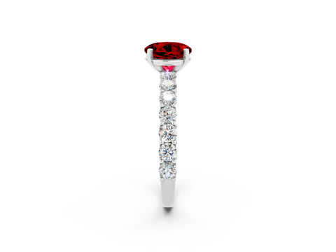 White gold Round Cut Ruby Solitaire Ring with Shared Prong Pavé Band and Four-Prong Setting_2