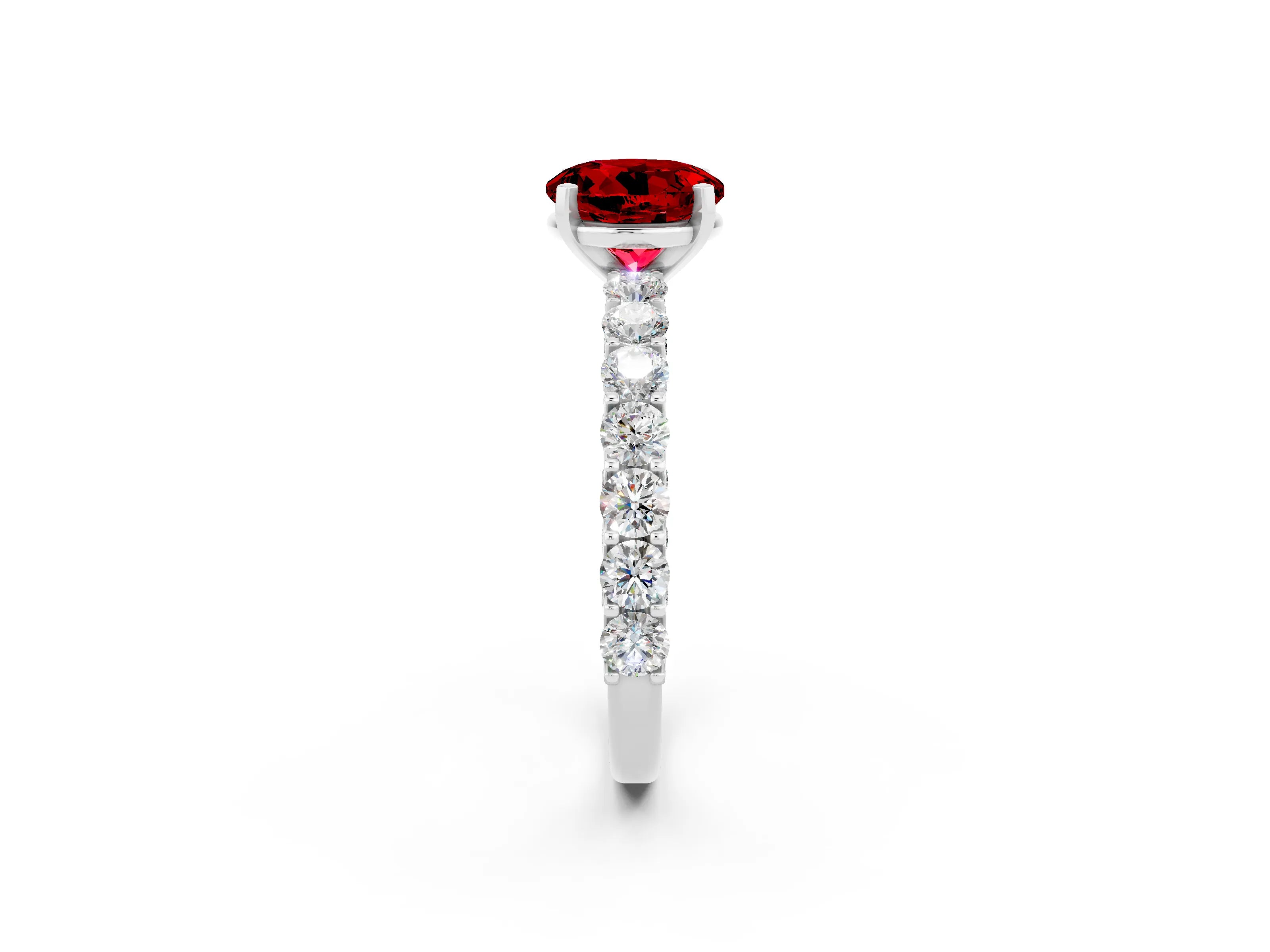 White gold Round Cut Ruby Solitaire Ring with Shared Prong Pavé Band and Four-Prong Setting_2