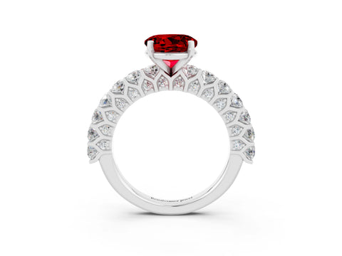 White gold Round Cut Ruby Solitaire Ring with Shared Prong Pavé Band and Four-Prong Setting_3