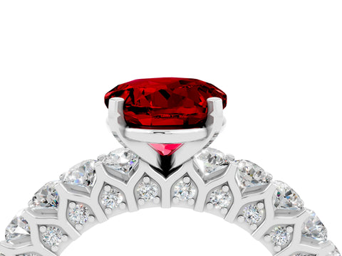 White gold Round Cut Ruby Solitaire Ring with Shared Prong Pavé Band and Four-Prong Setting_4
